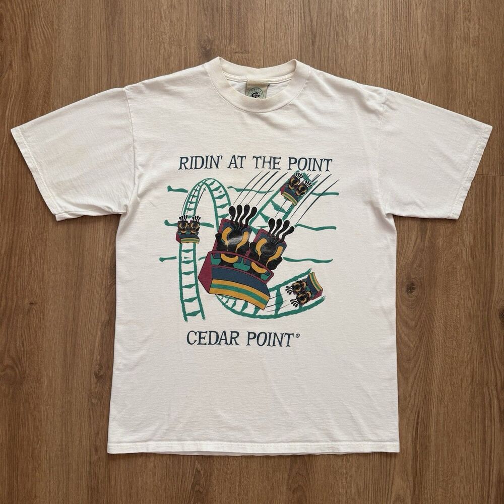 Vintage Cedar Point Ridin’ At The Point Roller Coaster T Shirt USA Size L